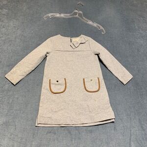 Hope & Henry Long Sleeve Shirt Dress Girls 4 Gray Patch Pockets Winter Warm